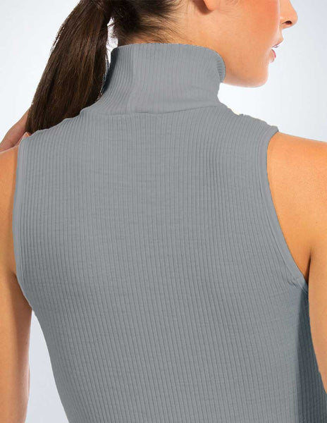 Egi  Modal/Cashmere Turtle Neck Top - Sleeveless Clothing EGI Small/Medium Grey 