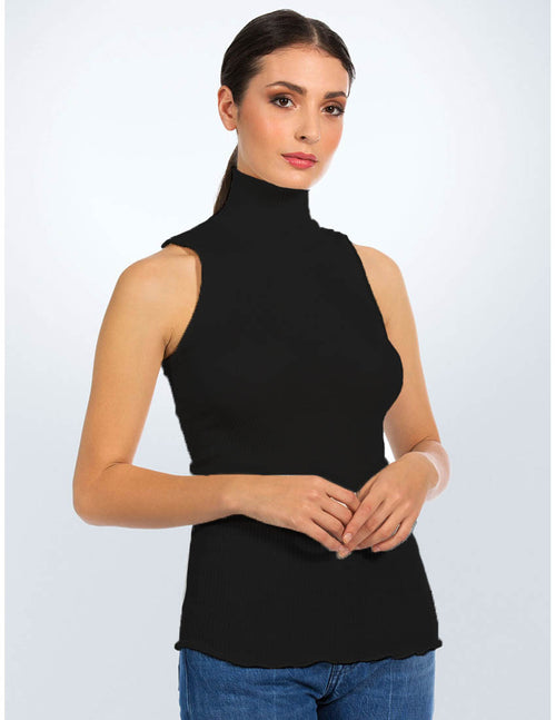 Egi  Modal/Cashmere Turtle Neck Top - Sleeveless Clothing EGI Small/Medium Black 